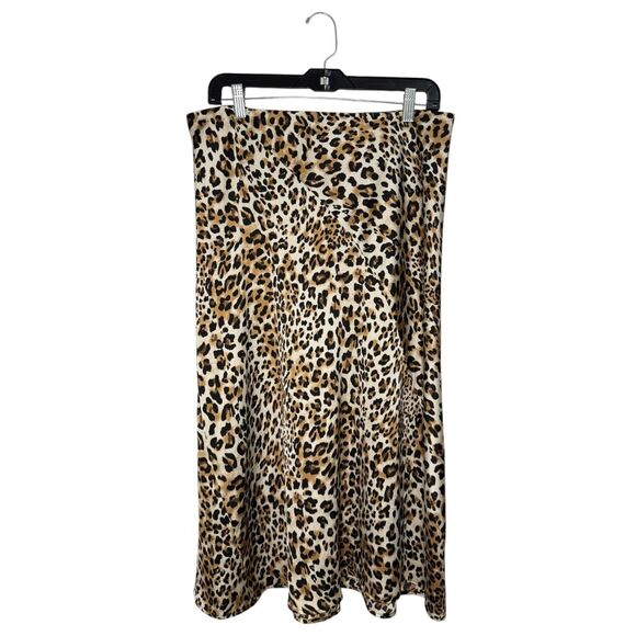 Ellison Women’s Large Leopard Print Midi Skirt Angled Zip Closure Lightweight - Picture 1 of 6